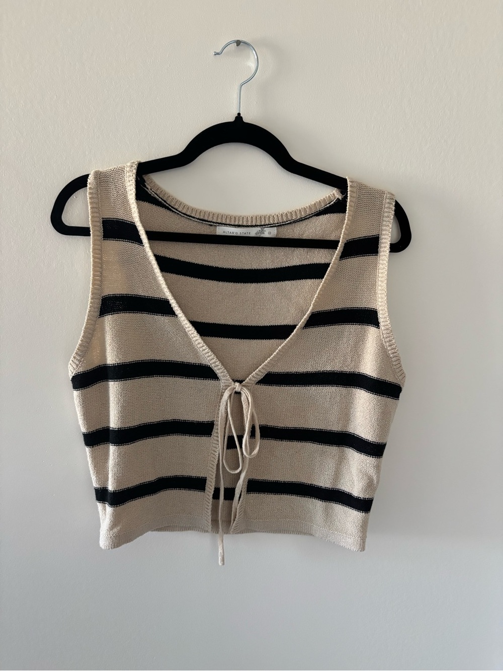 Altar'd State Beige and Black Striped Tie-Front Knit Tank